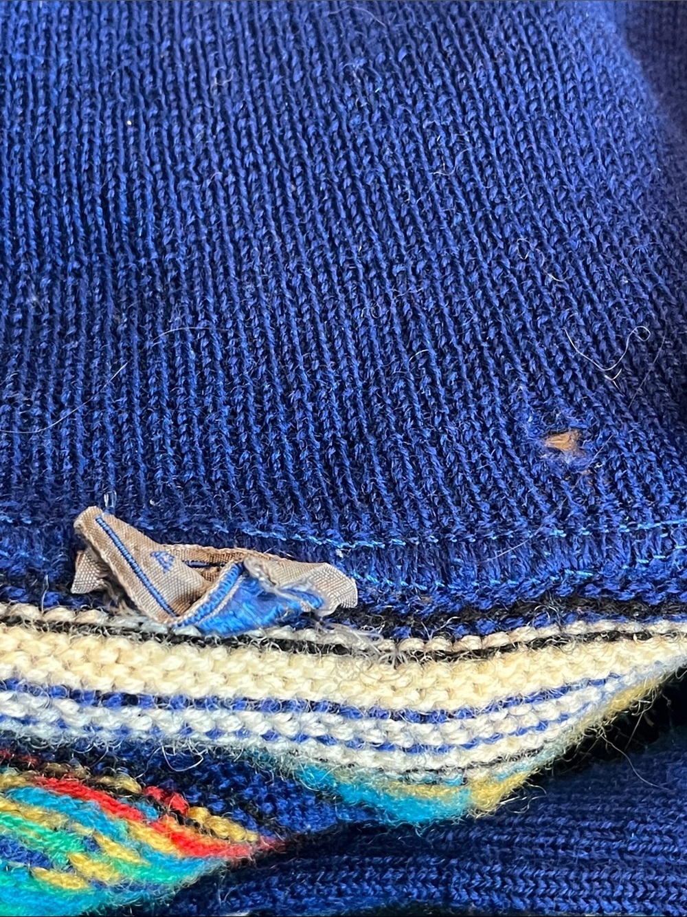 KENZO VINTAGE Blue Multicolore Geometric Patterned  Wool Knit Sweater Polo - Picture 6 of 6